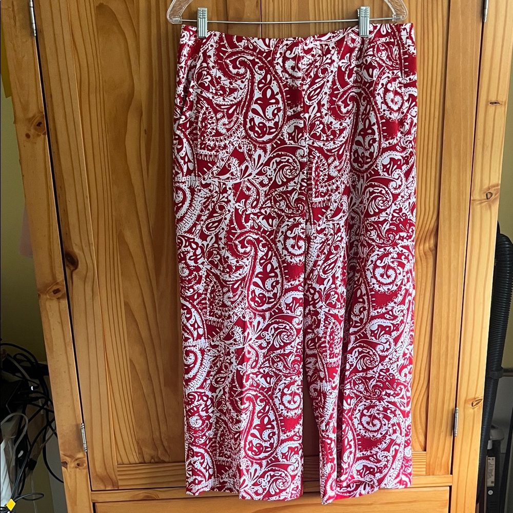LOFT Red and White Paisley Wide Leg Pants